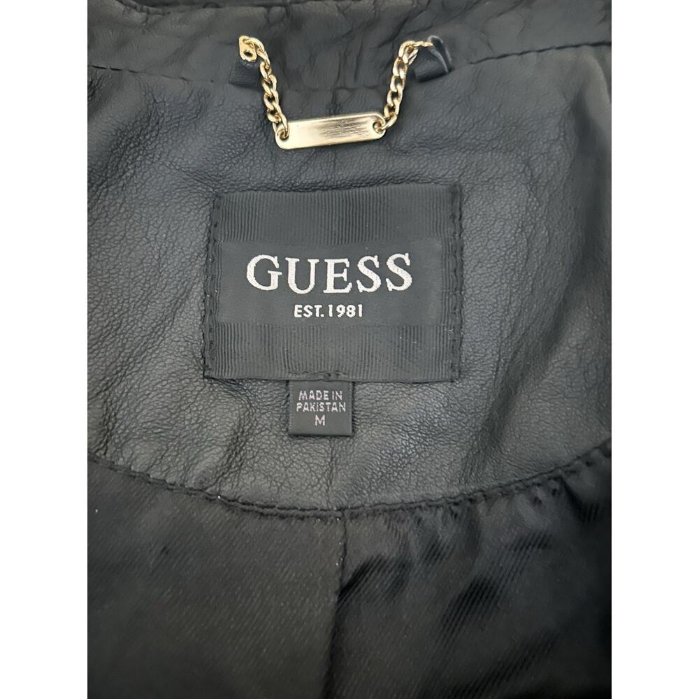 Guess Women’s Black Leather Moto Quilted Shoulder Gold Zips Biker Jacket Size M - Picture 15 of 16